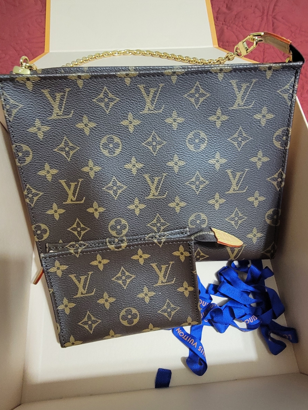 Louis Vuitton Monogram Canvas Shoulder Bag in Brown & Gold Hardware
